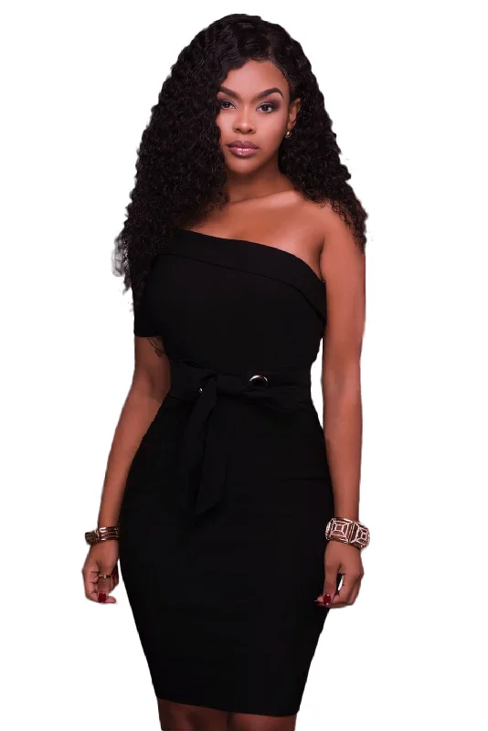 Sexy Black Club Party One Shoulder Bodycon Dress Flirty Bodycon Dress