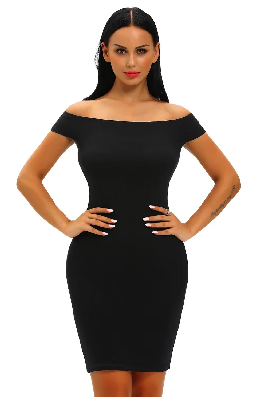 Sexy Black Crisscross Off Shoulder Bodycon Dress Casual Bodycon Dress