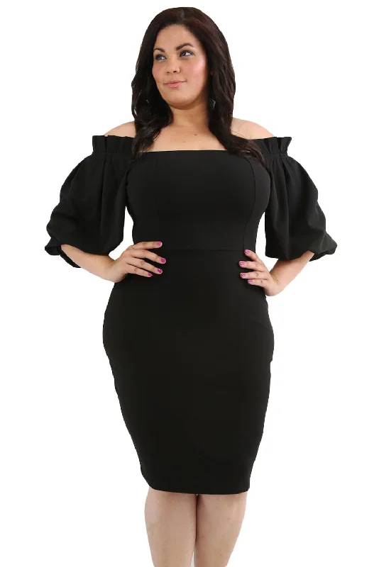 Sexy Black Pleated Shoulder Plus Bodycon Dress Bodycon Pencil Dress