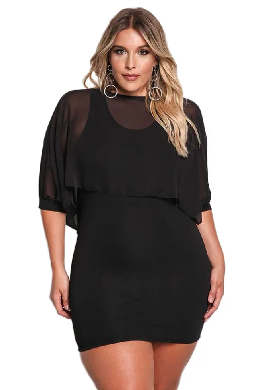 Sexy Black Plus Size Chiffon Layered Bodycon Dress Ruffle Bodycon Dress