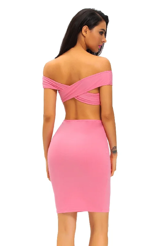 Pink Crisscross Off Shoulder Bodycon Dress Elegant Bodycon Fit