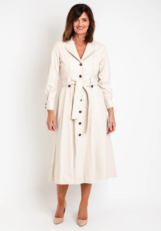 Camelot PU Trench Style Midi Dress, Stone Everyday Midi Skirt