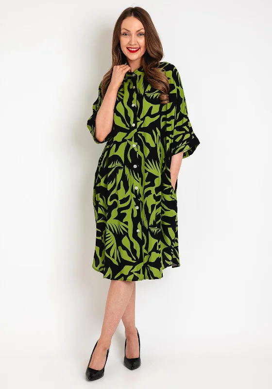 Natalia Collection One Size Tropical Print Midi Dress, Kiwi Green Bohemian Midi Skirt