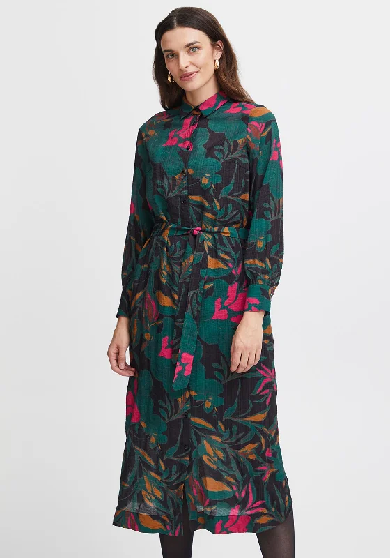 Fransa Illi Woven Floral Midi Shirt Dress, Ponderosa Pine Lace-up Midi Skirt