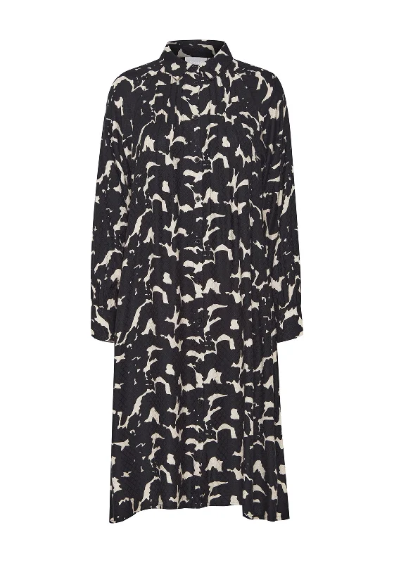 Fransa Nemmy Abstract Print Midi Shirt Dress, Birch Mix Midi Skirt Trendy