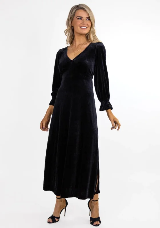 Kate & Pippa Streasa Velvet A-line Midi Dress, Black Elegant Midi Look