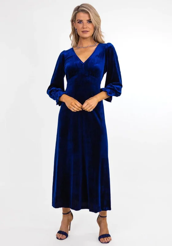 Kate & Pippa Streasa Velvet A-line Midi Dress, Navy Printed Midi Outfit