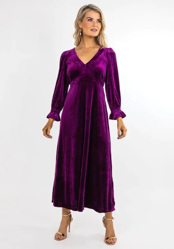 Kate & Pippa Streasa Velvet A-line Midi Dress, Purple Boho Chic Midi