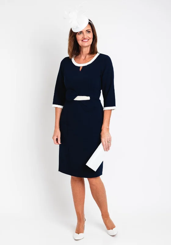 Lizabella Pearl Trim Pencil Midi Dress, Navy Lace Trim Midi