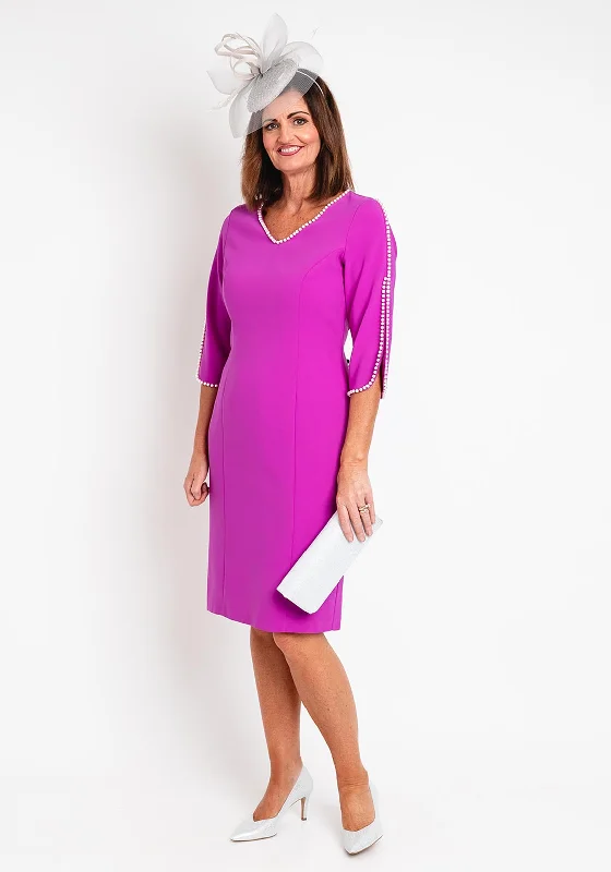 Lizabella Pearl Trim Tulip Sleeve Pencil Midi Dress, Fuchsia Sporty Midi Skirt