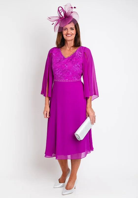 Lizabella Applique Chiffon Midi Dress, Fuchsia Tartan Midi Skirt