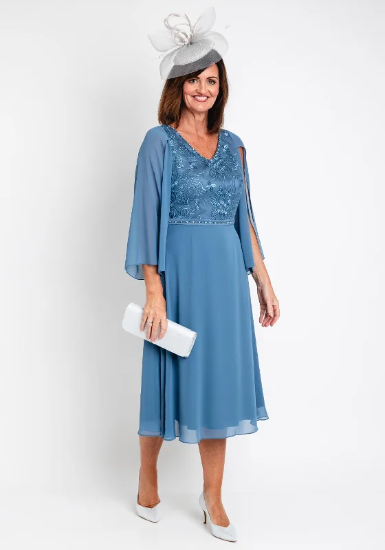 Lizabella Applique Chiffon Midi Dress, Teal Casual A-line Skirt