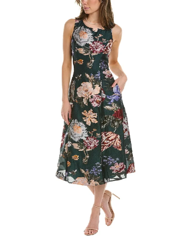 Marchesa Notte Floral Fil-Coupé Midi Dress Polka Dot Midi