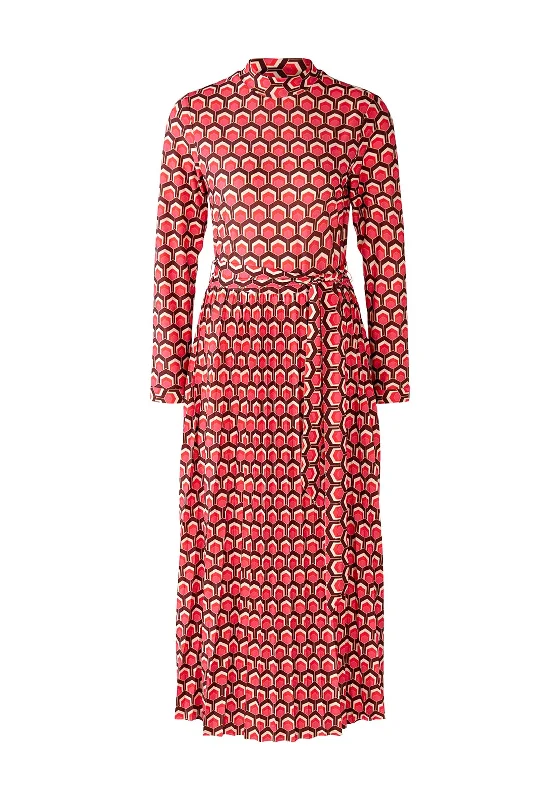 Oui Honeycomb Pattern Slinky Midi Dress, Dark Red Printed Floral Midi