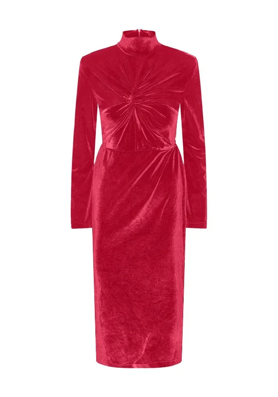 Y.A.S Novella Twisted Front Velvet Midi Dress, Tango Red Wrap Midi Skirt