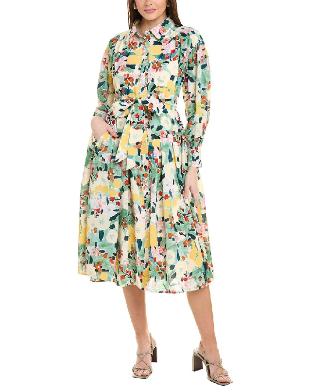 Gracia Watercolor Print Shirtdress Fit-and-Flare Shirt Dress