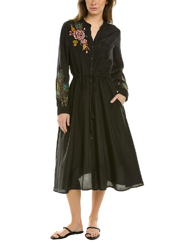 Johnny Was Quito Drawstring Silk Shirtdress Relaxed Shirt Gown