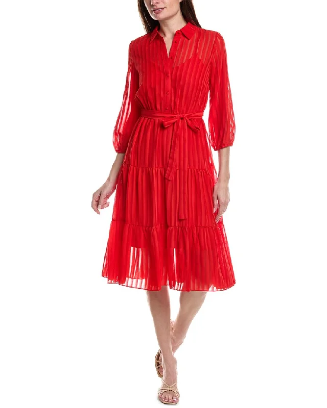 Nanette Nanette Lepore Blake Shadow Stripe Shirtdress Ruffled Shirt Dress