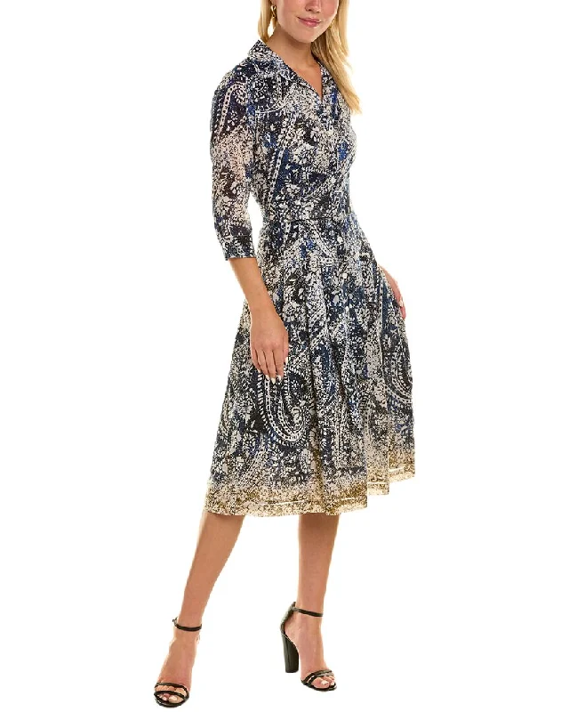 Samantha Sung Audrey 3 Silk Shirtdress Blue Shirt Dress