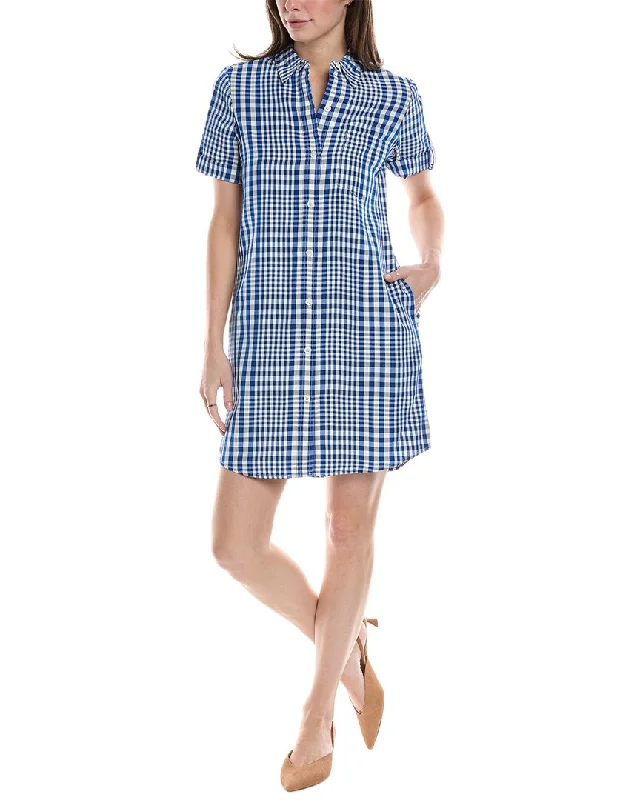 Theory Mayvine Dillon Plaid Linen-Blend Shirtdress Button Front Shirt