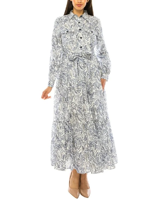 YAL New York Leaf Print Linen Shirtdress Light Shirt Dress